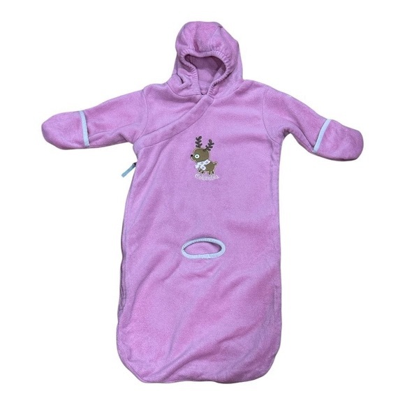 Columbia Bunting Bag Infant 12 Months Pink Fleece Hooded Sleep Sack Reindeer